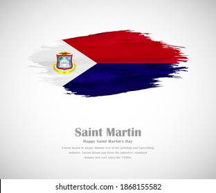 Bandera grunge pintada de cepillo abstracto del país de San Martín para el Día Nacional de San Martín