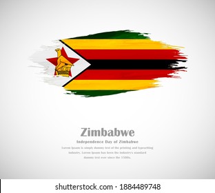Bandera gruesa pintada con un cepillo abstracto del país para el Día de la Independencia de Zimbabue