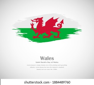 Abstrakte, mit Pinseln bemalte Grunge Fahne des Landes Wales für den Heiligen Tag von Wales