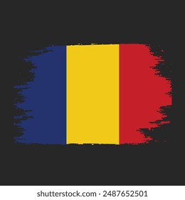 Abstract brush painted Romania flag design for national day celebration and country pride background