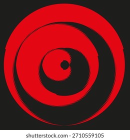 Espiral de pincel abstrata. Círculo dinâmico vermelho. Grunge espiral Vetor. Movimento de fundo escuro.