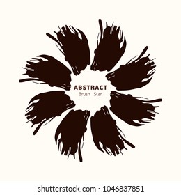 Abstract brush star. Halftone effect surface. Black brush on a white background. Star. Black sun. Vector illustration.