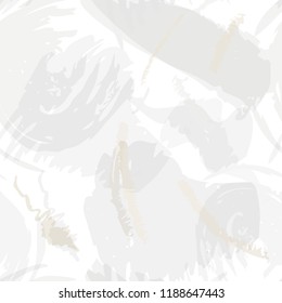 Abstract brush storkes, splatters and crayon marks background. Vector seamless creative pattern with hand painted shapes in neutral light colors.