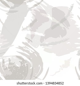 Abstract brush storkes, splatters and crayon marks background. Vector seamless creative pattern with hand painted shapes in neutral light colors.