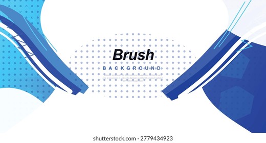 Abstract brush stroke background design. Dynamic blue wave composition with halftone texture. Modern artistic banner concept. Creative digital backdrop illustration.