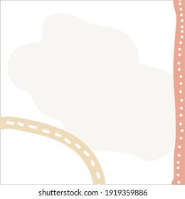 Abstrakter Pinselstrich, Hintergrund. Handgezeichnete pastellfarbene Flecken, Pinsel, Linien auf weißem Hintergrund. Vektorgrafik. Leerer Vorlagentext für Design. Vorlage für Social Networks-Geschichten und Beiträge.