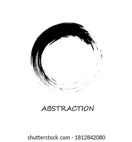 Abstract brush stroke in a circle. Black on white background