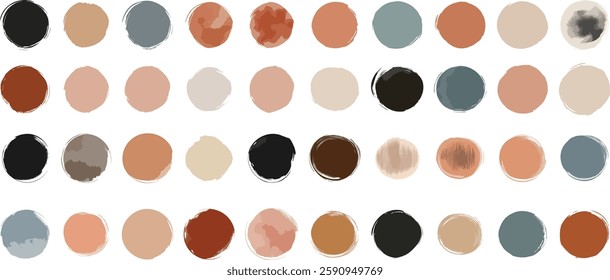 Abstract Brush Stroke Circles in Earth Tones, Vector Illustration