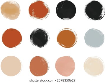 Abstract Brush Stroke Circles, Vector Illustration Isolated on White Background.