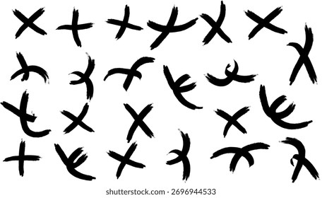 Abstract Brush Stroke Cross and Check Mark Pattern ,Artistic Ink Texture Design on White Background