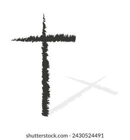 Abstract brush stroke cross, spiritual symbol. Minimalistic religious icon. Vector illustration. EPS 10.