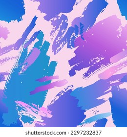 Abstract brush stroke, neon smear, colorful seamless pattern. Hand drawn bright grunge textures, smudges, brushstrokes background. Vector art illustration for wallpaper, textile, fabric, modern design