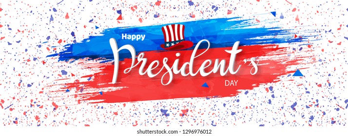 Abstract brush stroke on paint stain background in American flag color for President's Day celebration header or banner design.