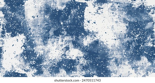 Abstract brush stroke painting Blue and white brush seamless pattern Dirty blue, navy pattern. Gruge texture seamless background. 