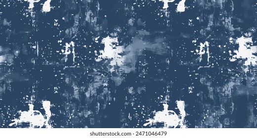 Abstract brush stroke painting Blue and white brush seamless pattern Dirty blue, navy pattern. Gruge texture seamless background. 