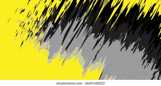 Abstract brush stroke painting Seamless black, gray and white brush pattern on yellow background. Seamless grunge texture background.
