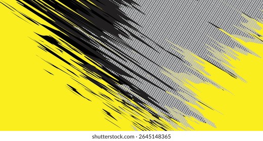Abstract brush stroke painting Seamless black, gray and white brush pattern on yellow background. Seamless grunge texture background.