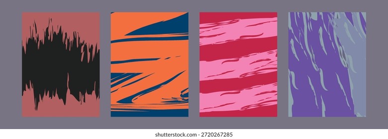 Conjunto de fondos de textura de trazo de pincel Abstractas. Paneles de Colores modernos con diversas texturas de pinceladas y vibrantes combinaciones de colores