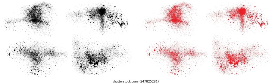 Abstract brush stroke texture. Brushstroke black and red color blood paint splatter set