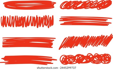 Subrayado Abstractas de pincelada. Juego de garabatos de marcador. Garabato dibujado a mano. Ilustración vectorial.
