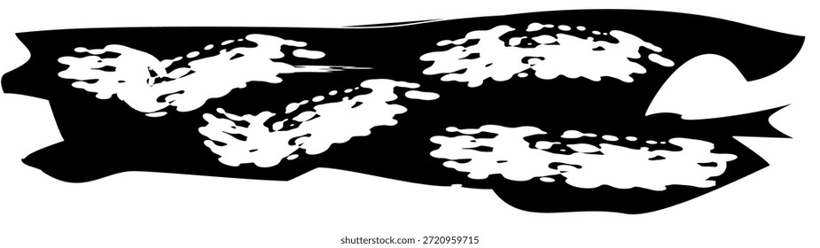 Abstract brush stroke with white paint splatter on black background