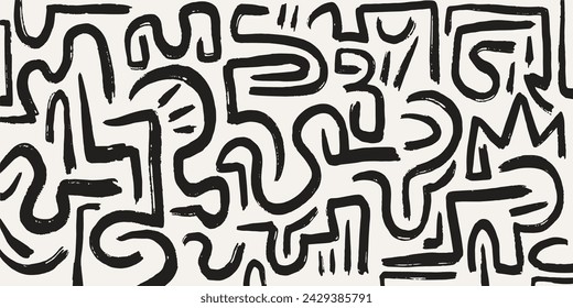 Abstract brush strokes background design in black and white vector