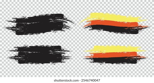 Abstract Brush Strokes in Black and Vibrant Colors isolated on a transparent background