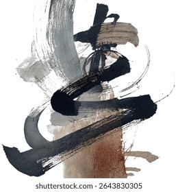 Abstract brush strokes dark gray brown white japanese style art