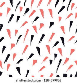 Abstract brush strokes Living Coral and Black Seamless pattern set