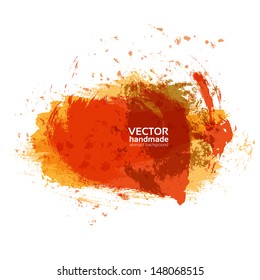 Abstract brush strokes of orange and red paint on white paper banner for your text