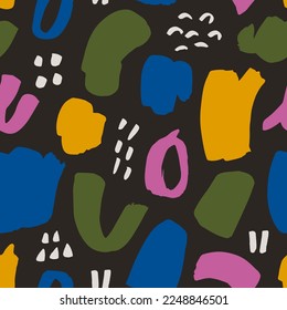 Abstract brush strokes pattern. Seamless vector texture with hand drawn shapes. Bright background with different ink elements 