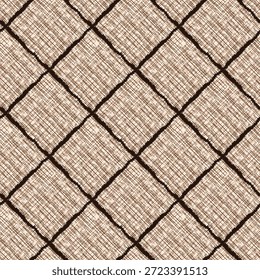 Pincel abstracto trazos patrón a cuadros . Una rejilla de Formas de diamante rellenas de líneas Horizontales y de Vertical estrechamente tejidas crea un efecto a cuadros con textura, como un boceto, enmarcado por bordes oscuros y llamativos.