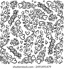 Abstract brush strokes seamless heart pattern on white background