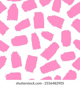 Abstract Brush Strokes Seamless Pattern. Modern Hand Drawn Texture. Pink  Ornament on White Background. 