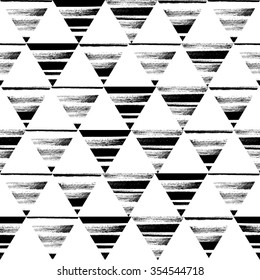 Abstract brush strokes triangles seamless pattern. Painted grunge hand drawn vector illustration.