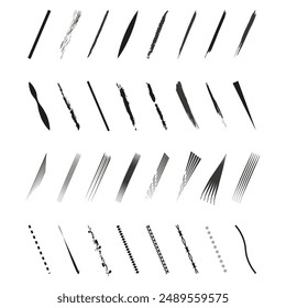 Abstract brush strokes. Variety of line styles. Artistic vector illustration. Black and white.