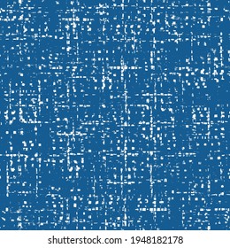Abstract brushed checked motif. Seamless pattern on blue background, used for textile.