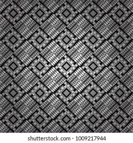 Abstract brushed squares textured background. Vector seamless pattern in black, white and gray colors.