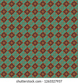 Abstract brushed squares textured background. Vector seamless pattern in green, orange and black colors.