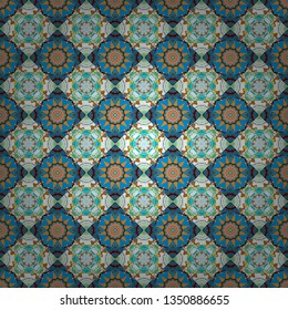 Abstract brushed squares textured background. Vector seamless pattern in orange, blue and white colors.