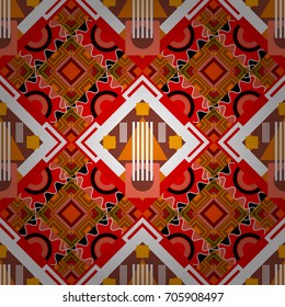 Abstract brushed squares textured background. Vector seamless pattern in red, pink and brown colors.