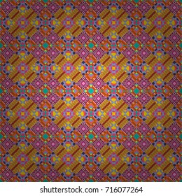 Abstract brushed squares textured background. Vector seamless pattern in orange, beige and yellow colors.