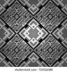 Abstract brushed squares textured background. Vector seamless pattern in white, gray and black colors.