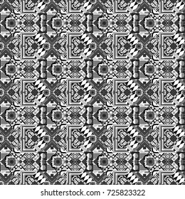 Abstract brushed squares textured background. Vector seamless pattern in gray, black and white colors.