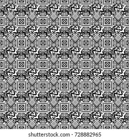 Abstract brushed squares textured background. Vector seamless pattern in white, gray and black colors.