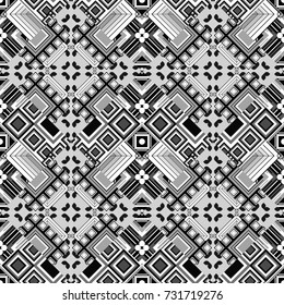 Abstract brushed squares textured background. Vector seamless pattern in black, white and gray colors.
