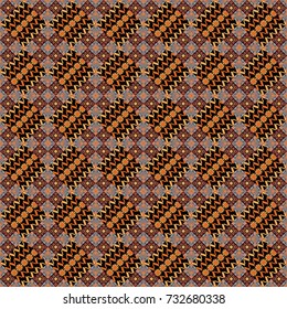 Abstract brushed squares textured background. Vector seamless pattern in black, orange and brown colors.
