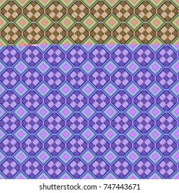 Abstract brushed squares textured background. Vector seamless pattern in brown, green and yellow colors.