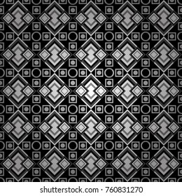 Abstract brushed squares textured background. Vector seamless pattern in white, gray and black colors.