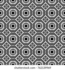 Abstract brushed squares textured background. Vector seamless pattern in white, gray and black colors.